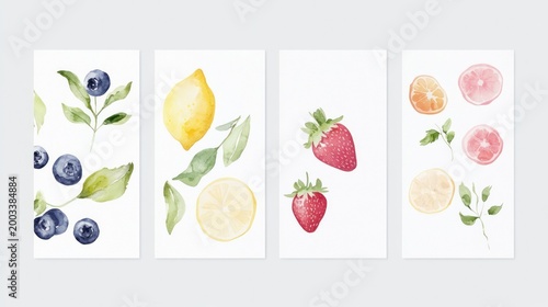 Watercolor fruit and berry illustrations