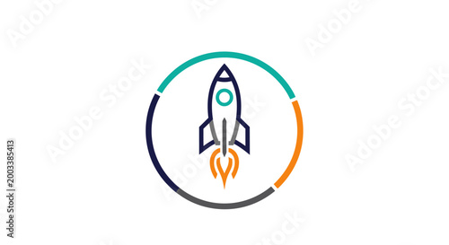 Rocket ship icon with colorful circle.