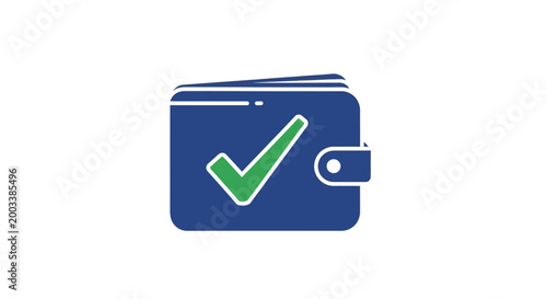 A blue wallet with a green checkmark.
