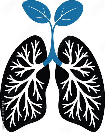 Lungs with bronchial tree and green leaves growing out of trachea  human respiratory system