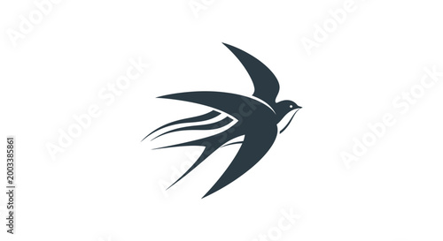 A stylized illustration of a bird in flight.