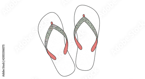 Simple white flip flops with pink straps and a textured footbed isolated on a white background for beach and travel themes.