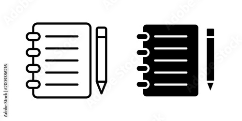
Notebook icon in outline and solid style. Perfect for notes, journaling, and productivity apps on white background.