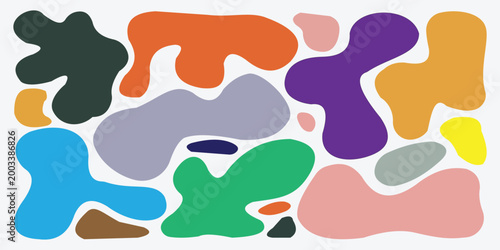 Colorful abstract shapes on white background multicolored blob blobs rounded forms color composition art. Resizable and editable, EPS 10.