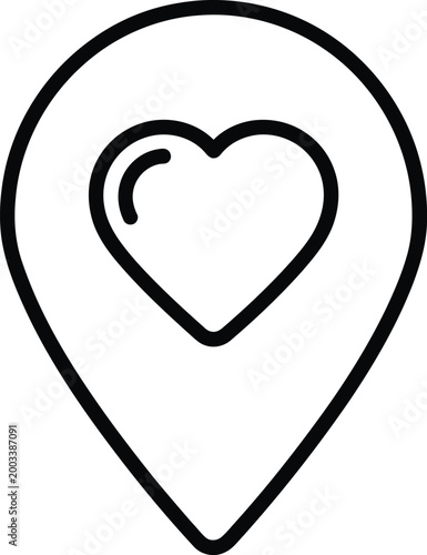 Location pin icon with heart symbol inside for favorite place.
