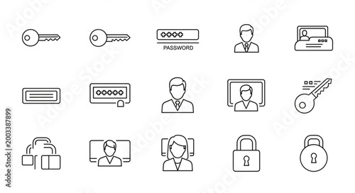 Collection of Security and Access Icons Representing Login and Keys.