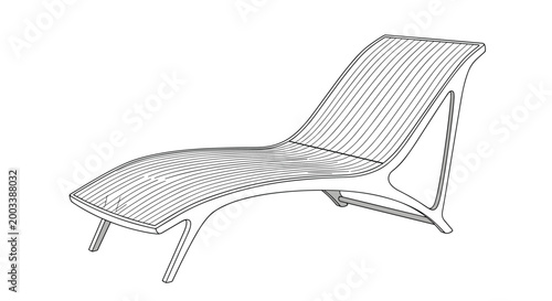 Modern and stylish chaise longue chair with a curved ergonomic design shown in a minimalist black line art style.