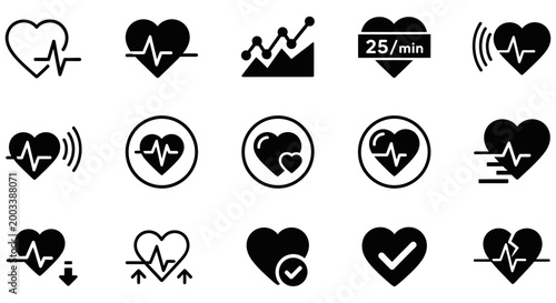 Medical heart and heartbeat vector icons set for healthcare design