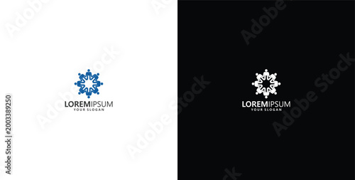 Elegant Blue Floral Emblem Logo Design, Featuring intricate geometric floral patterns with placeholder text for branding identity