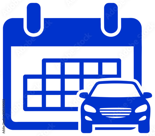 Blue car icon placed in front of a monthly calendar