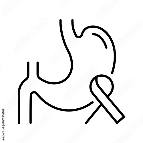 Stomach cancer icon. Healthcare and oncology line symbol. Black and white.