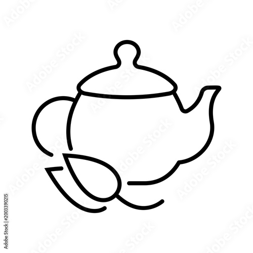 Tea kettle icon. Food and teaware line symbol. Black and white.