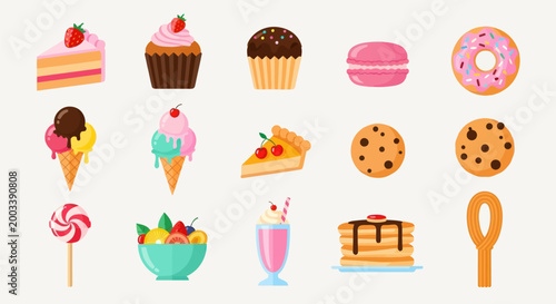 Colorful dessert assortment vector illustration