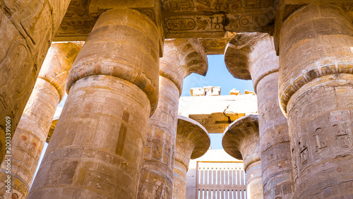 Columns of the Great Hypostyle Hall at Karnak Temple Complex, UNESCO World Heritage Site, Luxor, Egypt.