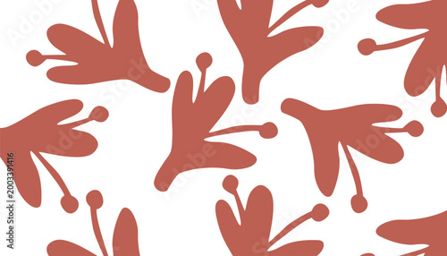 A creative illustration showcases stylized whimsical flowers and leaves pattern