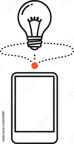 Lightbulb hovering above a smartphone screen represents mobile innovation, creative ideas, and digital problem solving concepts.