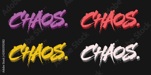 Chaos Graffiti Text Graphic Set in Bold Distorted Typography. Edgy Streetwear Vector Illustration for Urban Apparel Branding and Grunge Aesthetic Print.