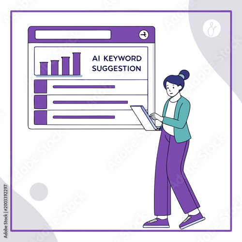 Woman using laptop with ai keyword suggestion page ai keyword suggestion technology digital