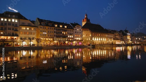 Shot of Lucerne illuminated old town and historic buildings at night