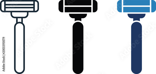 Rounded flat razor vector icon in black and blue style, editable shaving and grooming symbol collection for barber branding, personal care packaging and hygiene infographics