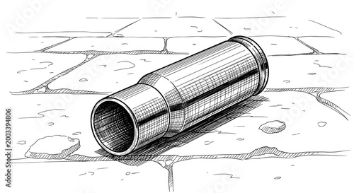 empty bullet casing on stone floor, Sketch Illustration