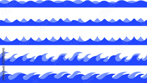 Blue Ocean Waves Seamless Borders Set Illustration