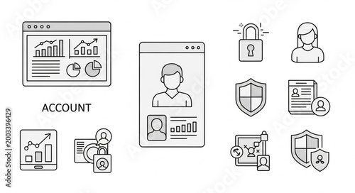 User Account Security and Data Management Icons.