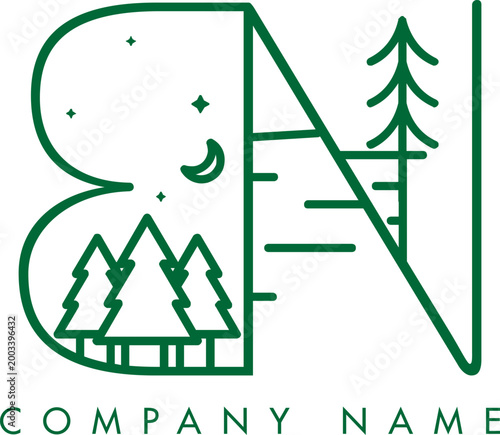 Minimalistic Abstract Initial Letter BN Nature Outdoor Line Art Logo Design