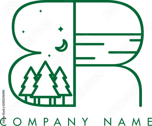 Minimalistic Abstract Initial Letter BR Nature Outdoor Line Art Logo Design