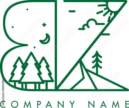 Minimalistic Abstract Initial Letter BZ Nature Outdoor Line Art Logo Design