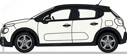 White hatchback car with black accents side view hatchback automobile transport exterior illustration background silhouette