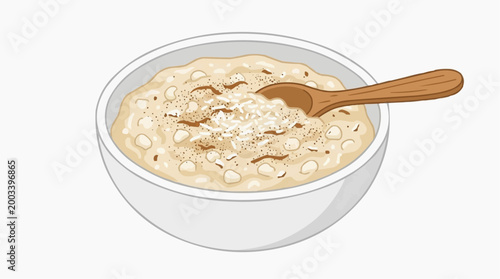 A comforting bowl of creamy oatmeal, a healthy breakfast and a delicious beginning to the day, in a simple and inviting still life.