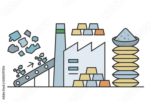 Industrial factory processing raw materials into aggregate and recycled construction supplies