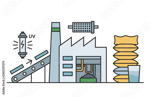 Industrial water treatment facility with UV filtration and purification technology