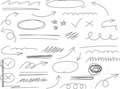 collection of hand-drawn doodle elements, often used for highlighting or annotating digital notes and presentations.     