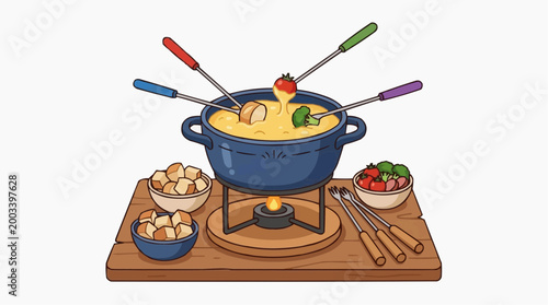 A mouthwatering image captures a fondue pot, filled with bubbling cheese, surrounded by various ingredients, and the promise of a delightful culinary experience.
