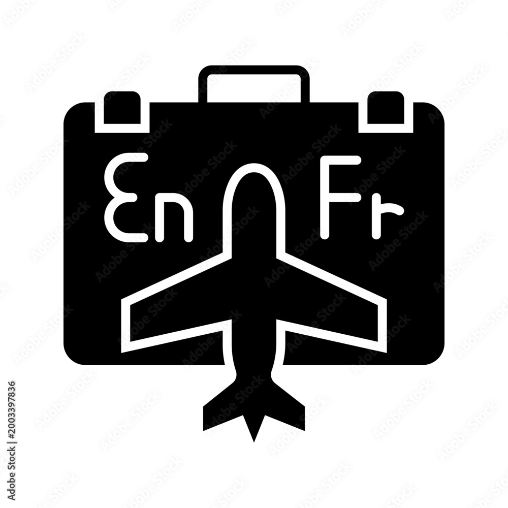Fototapeta premium Language exchange icon. Education and study abroad filled symbol. Black and white.