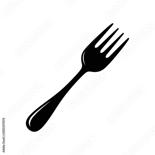 Black plastic fork isolated on white background minimalist design
