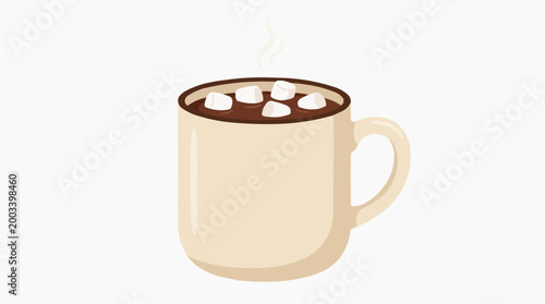 Steaming hot cocoa, topped with fluffy marshmallows, beckons with warmth and comfort, captured in an inviting illustration.