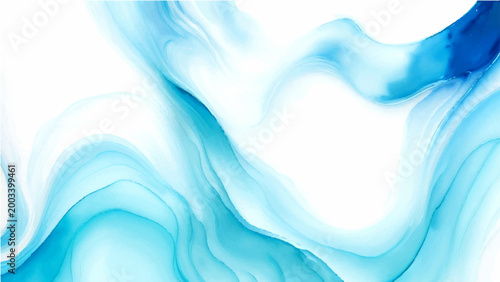 Vector Abstract ethereal  watercolor washes dance and blend, in captivating symphony of flowing turquoise and serene cyan, evocative calmness and boundless freedom.