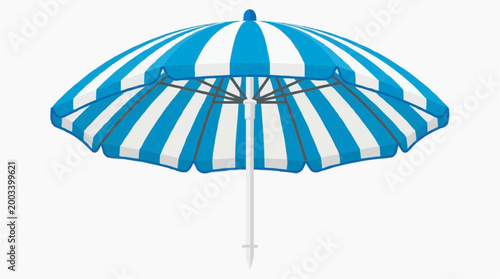 A vibrant striped beach umbrella creates an idyllic scene, offering a colorful retreat, a perfect symbol of relaxation.