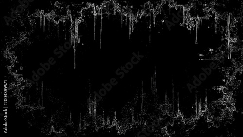 Vector Abstract frost, capturing the frigid beauty of an icy tableau, framed by a delicate border, a minimalist, monochromatic composition.