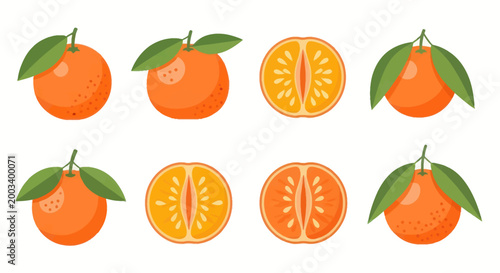 Fresh mandarin oranges with green leaves
