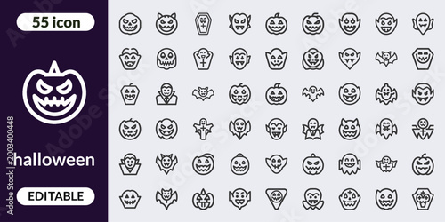 Halloween set with pumpkin faces and symbols jack-o-lantern