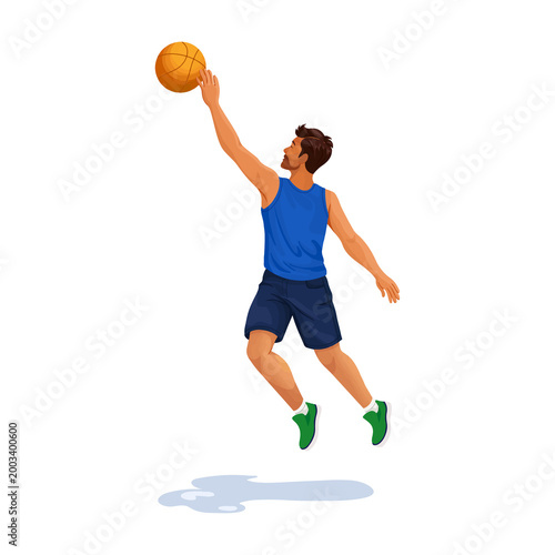 Basketball player jumping shot action sport flat illustration isolated