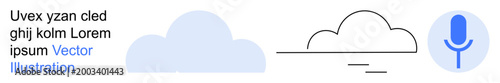 Cloud computing, technology, data storage, voice recognition, speech technology, digital communication. A cloud, microphone icon and minimalist lines. Cloud computing and voice recognition concept