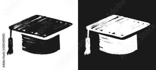 Schilderij op canvas Set of two hand drawn graduation caps with mortarboard tassels