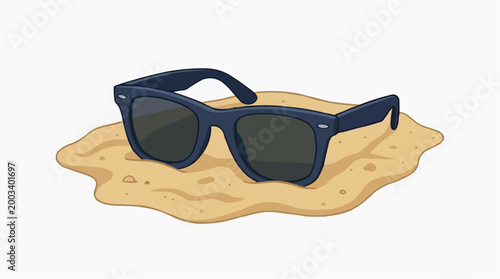A pair of stylish sunglasses sits atop a bed of golden sand. the image captures the essence of leisure, vacation, and carefree summer days.
