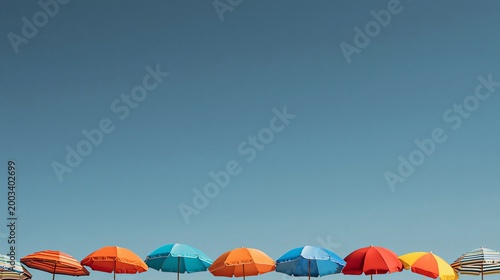 Beach umbrellas against clear sky with text area on top