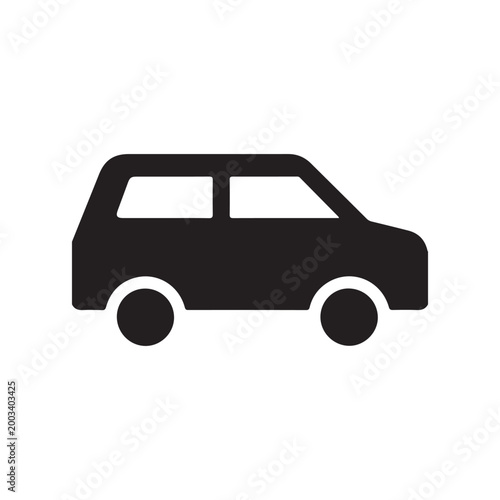 Black silhouette of a minivan with white accents vehicle